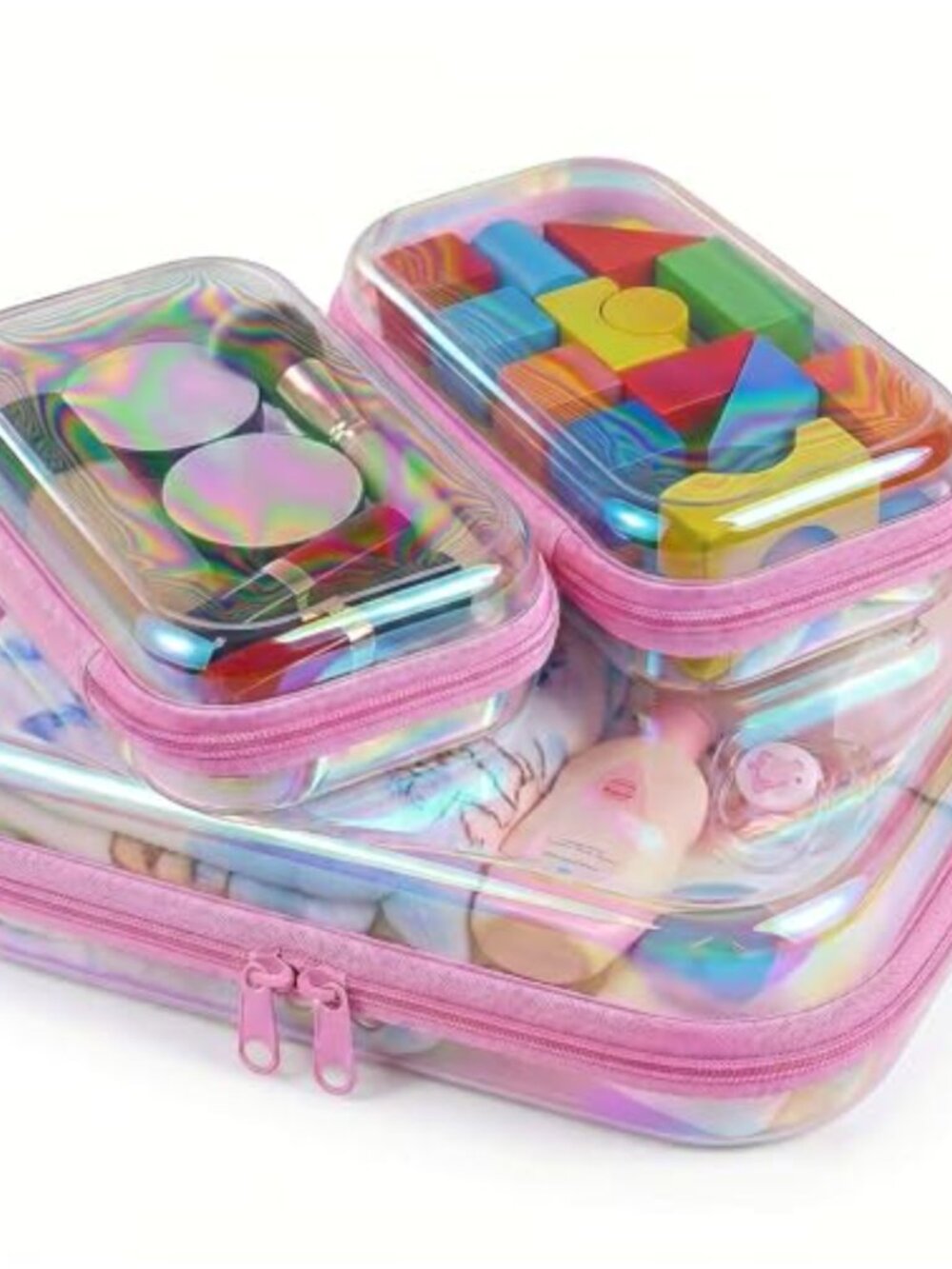 Holographic Clear Zipper Case Scratch Resistant Travel Toiletry Bag